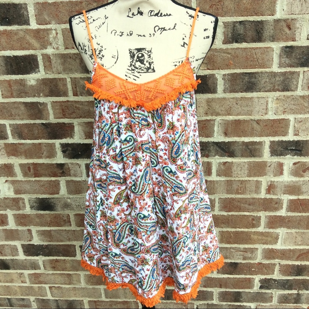 Esley Paisley Fringe Lined Babydoll Dress